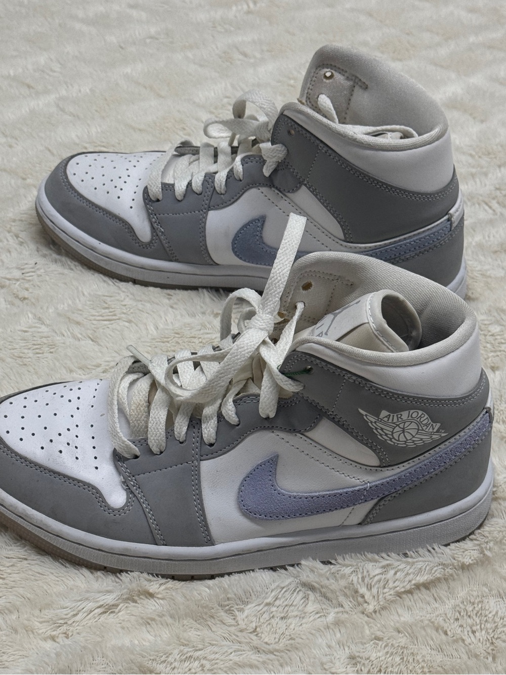 Jordan Womens Wolf Grey “Aluminum” Mid-Top Sneakers — Gray & White